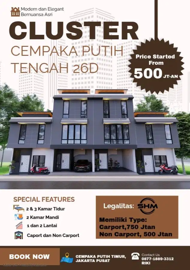 Dijual rumah 2 lantai non carport di cempaka putih timur jak pus