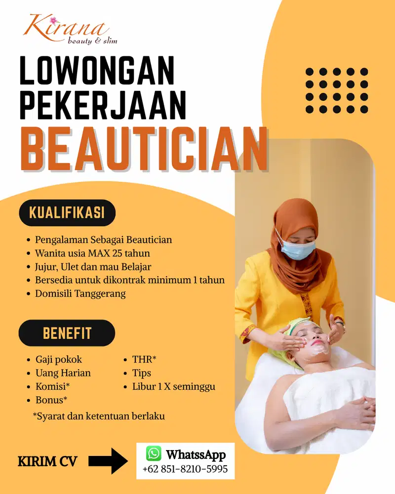 LOWONGAN KERJA BEAUTICIAN