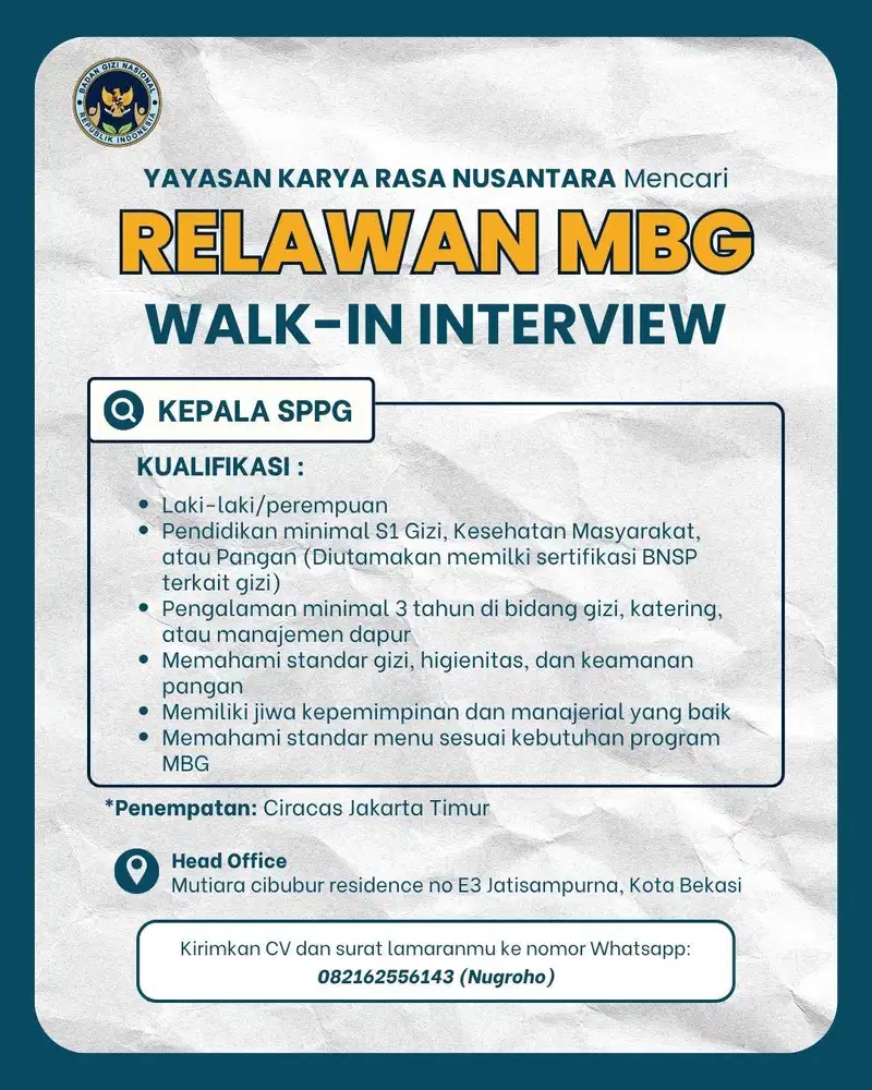 Lowongan Relawan MBG