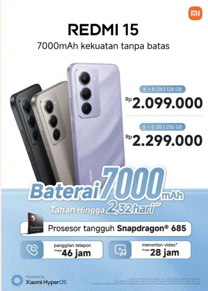 BISMILLAH XIAOMI TERBARU REDMI 15 HP DENGAN BATRE 7000 MAH