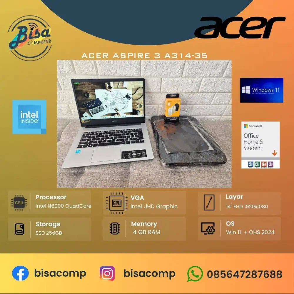 Acer Aspire 3 A314-35 Intel N6000 ssd 256gb ram 4gb