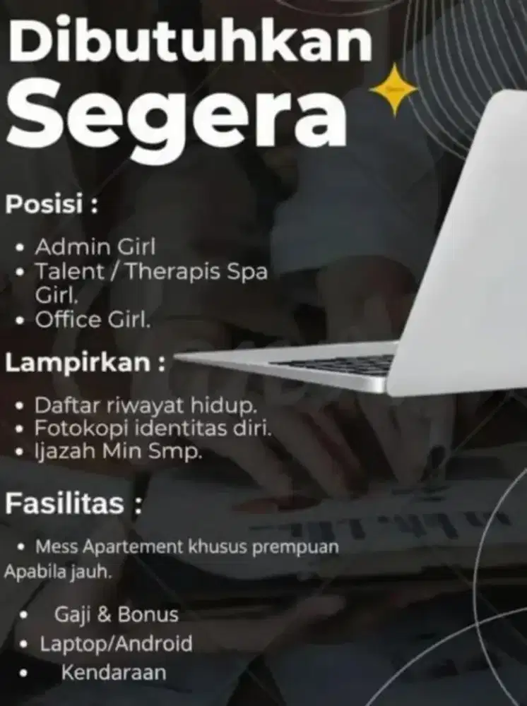 DIBUTUHKAN ADMIN TRAPYST OFFICE GIRL UNTUK MASSAGE SPA