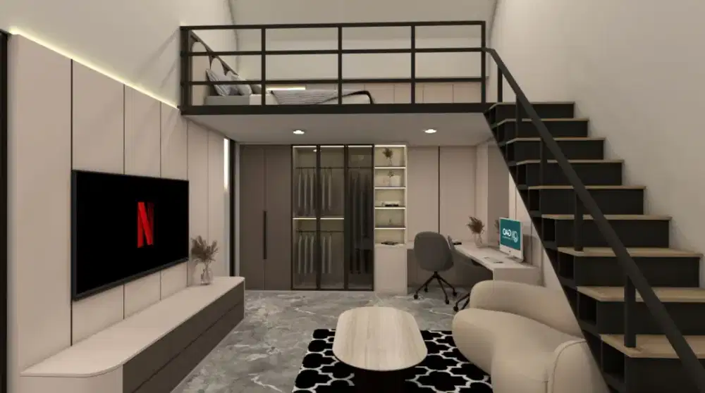 Mezanin kamar tempat tidur besi hollo