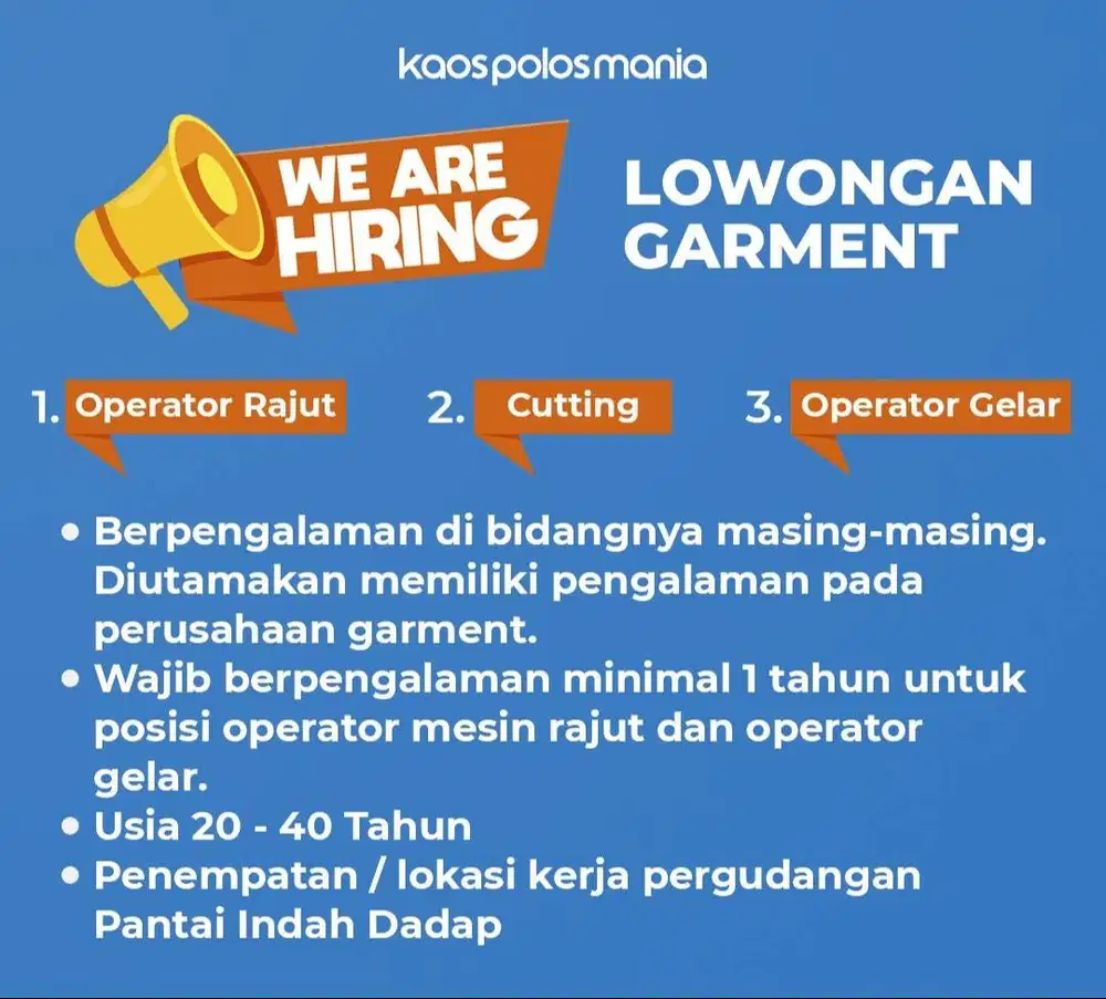 LOWONGAN KERJA CV KAOS POLOS MANIA