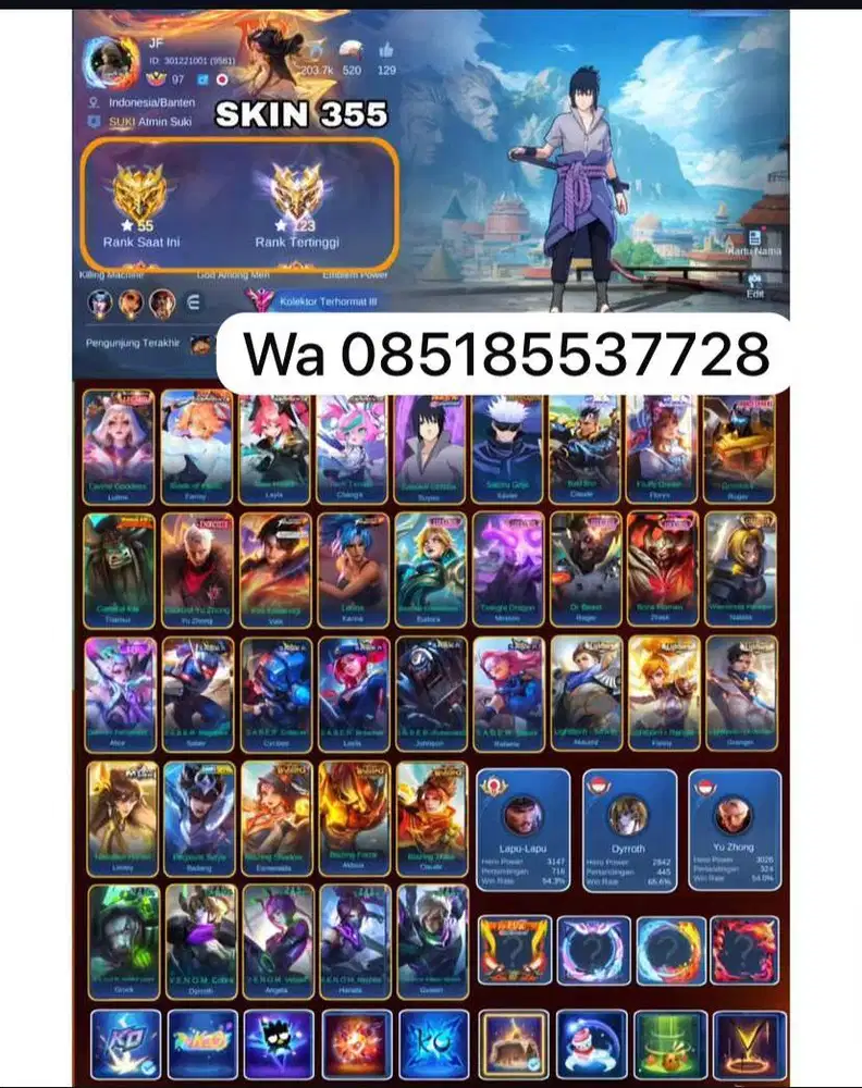 Jual akun ml sultan