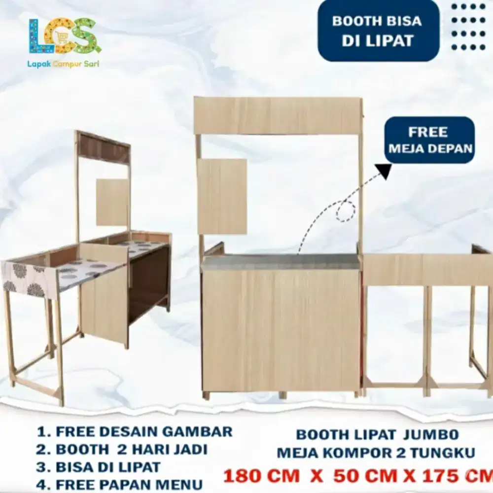 BOOTH JUMBO MEJA KOMPOR 2 TUNGKU 180 X 50 X 175 / Gerobak Lipat /