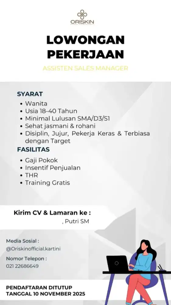 ASISTANT SALES MANAGER KLINIK ORISKIN
