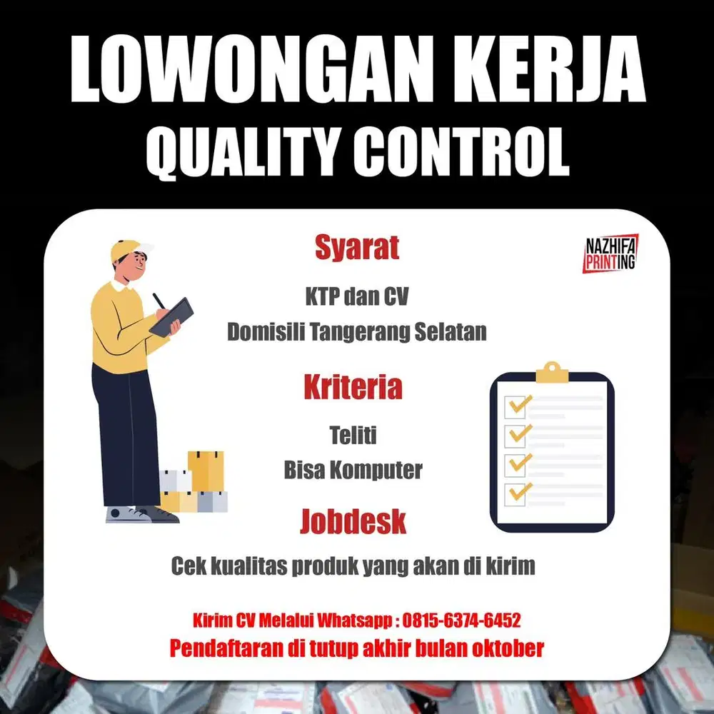 Lowongan kerja Quality Control Produk Bendera