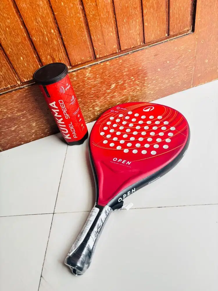Raket Padel Dewasa PR Open Merah New + Decathlon KUIKMA Bola Padel