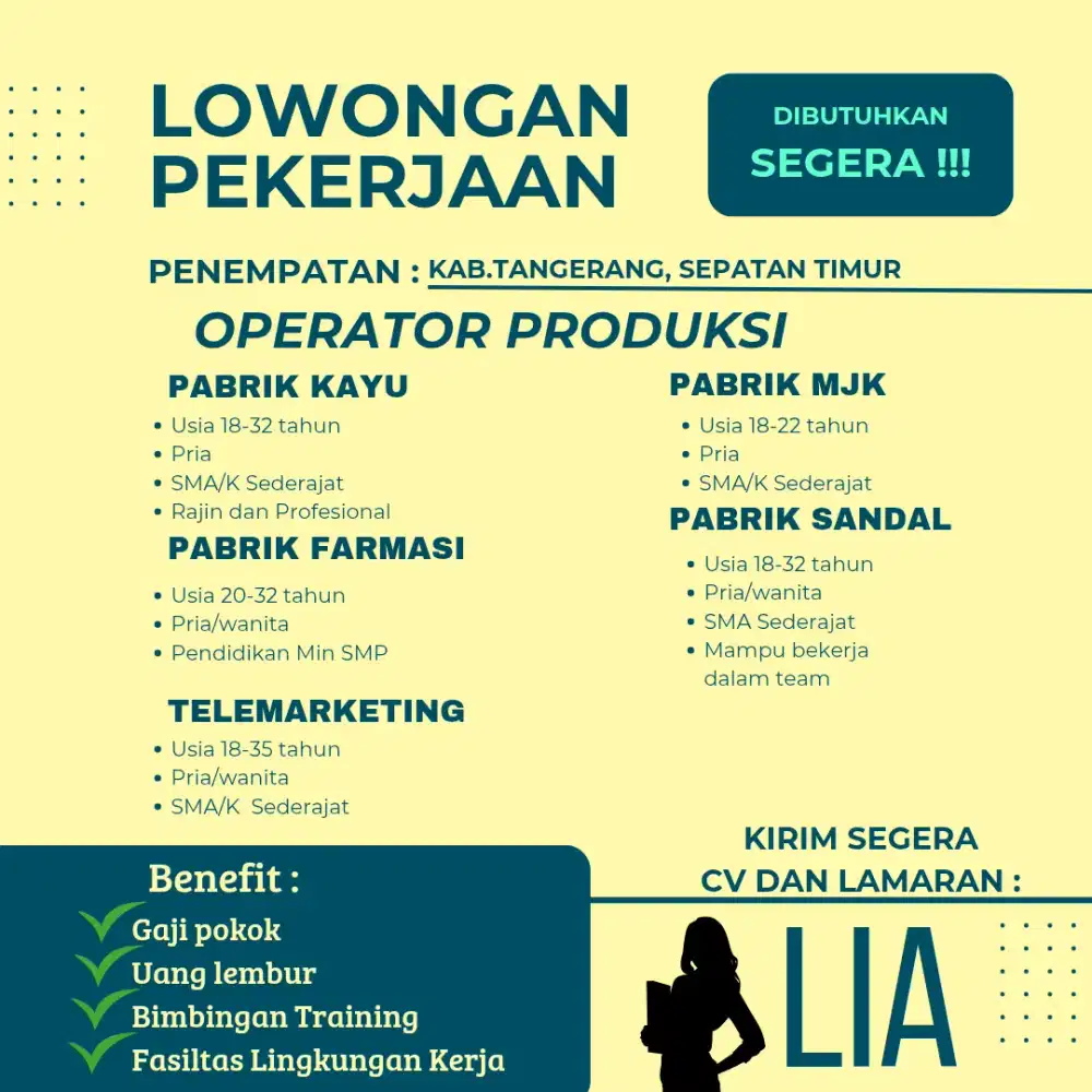 SEGERA !! LOWONGAN KERJA OPERATOR PRODUKSI SEPATAN TIMUR