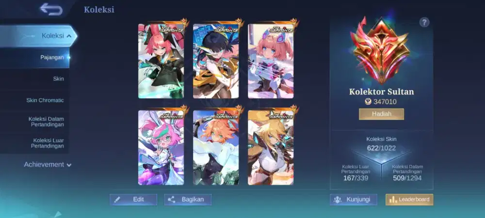 AKUN SULTAN GAME MOBILE LEGEND 622 SKIN