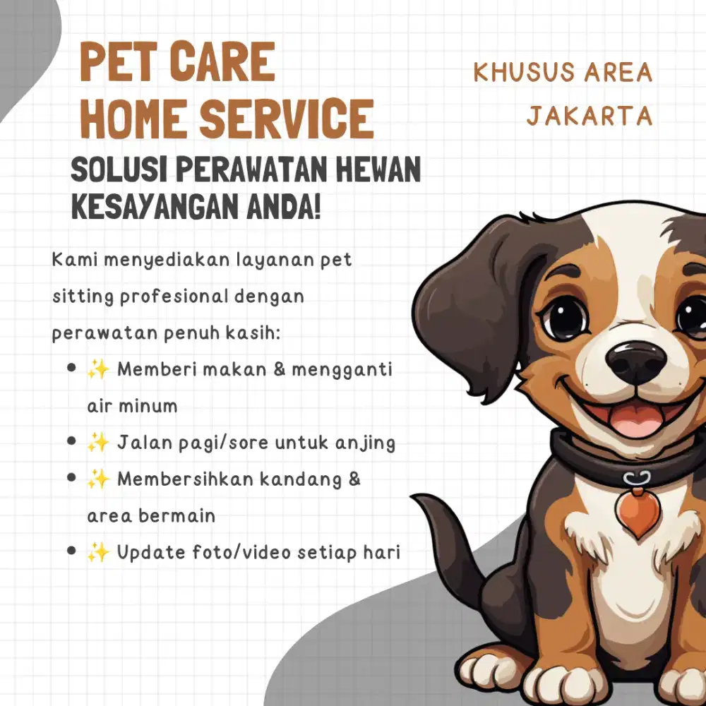 Saya menawarkan jasa pet sitter untuk anjing, kucing, dan hewan kecil