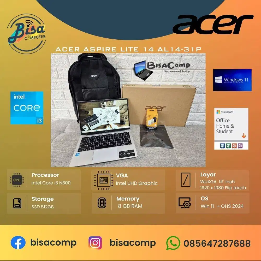 Acer AL14-31P Intel Core i3 N300 ssd 512gb ram 8gb WUXGA