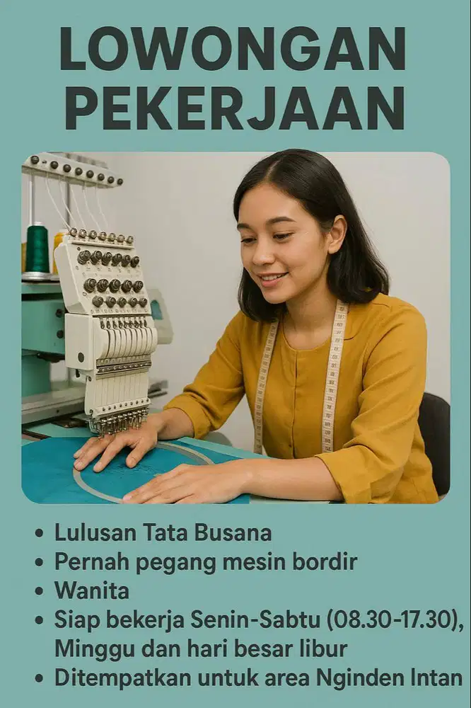 Lowongan lulusan tata busana pernah pegang mesin bordir