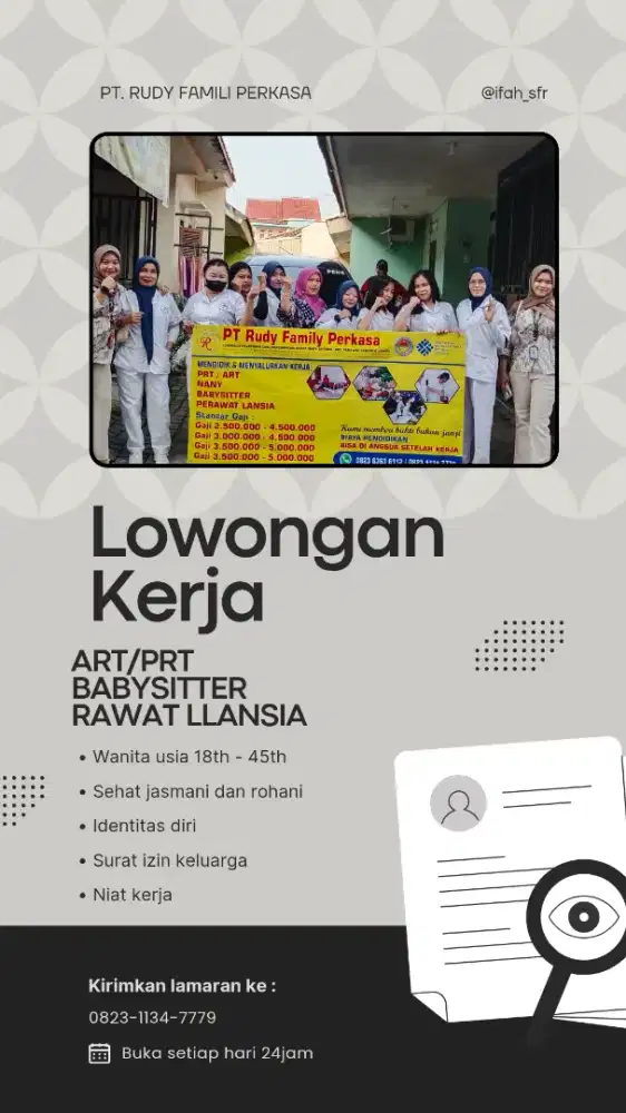 Lowongan Asisten Rumah Tangga, Babysitter & Rawat Lansia Bisa Menginap