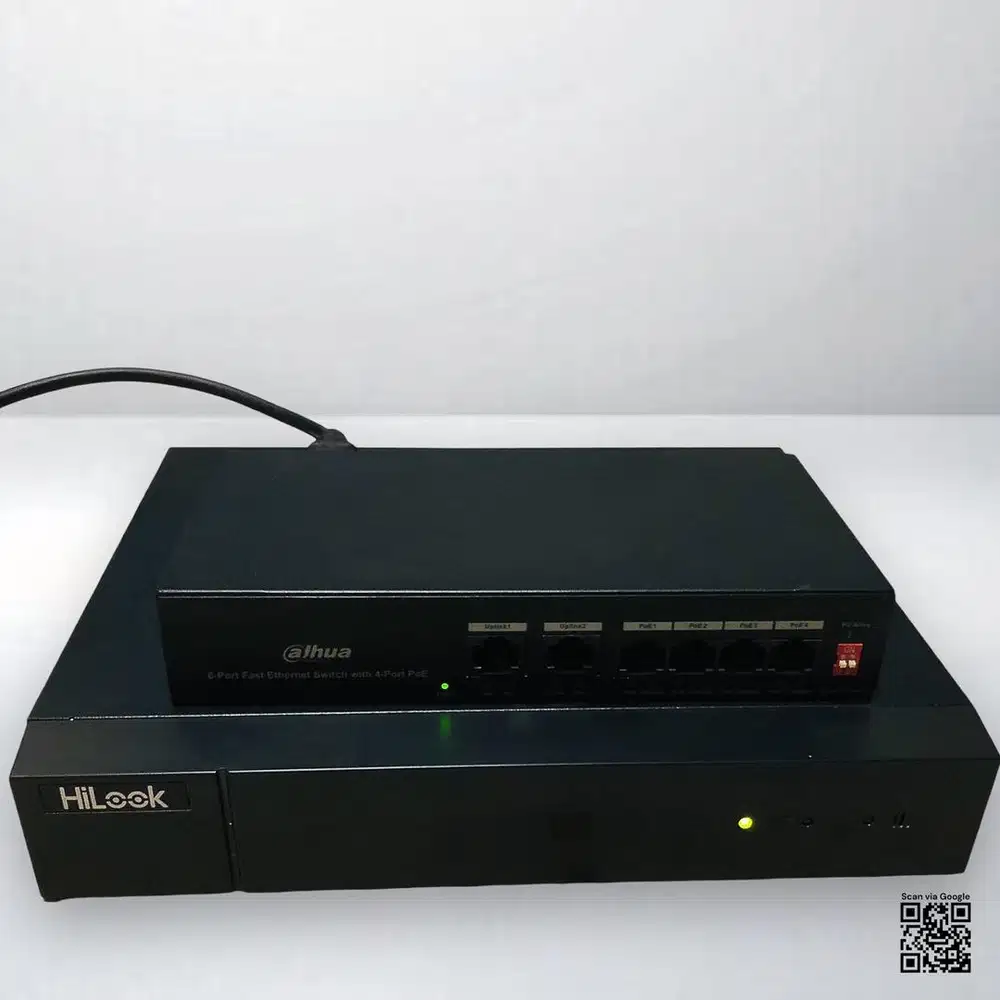 Paket Switch CCTV HiLook DVR 204G-M1 + Switch Dahua 6-Port + HDD 500GB