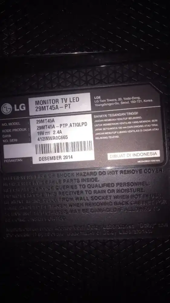 Jual cepat tv led LG 29in