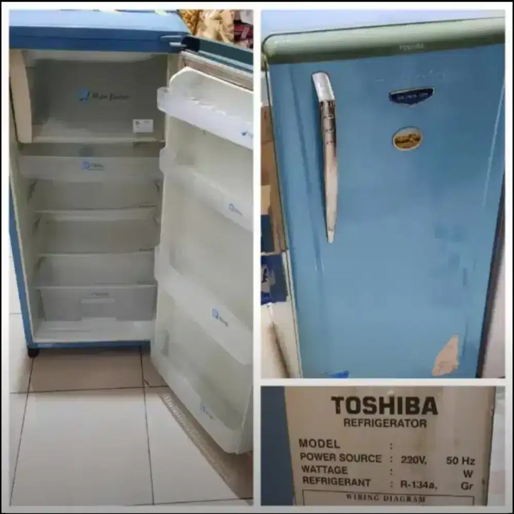 Jual kulkas toshiba glacio silver ion 1 pintu,dingin normal,1,5jt nego