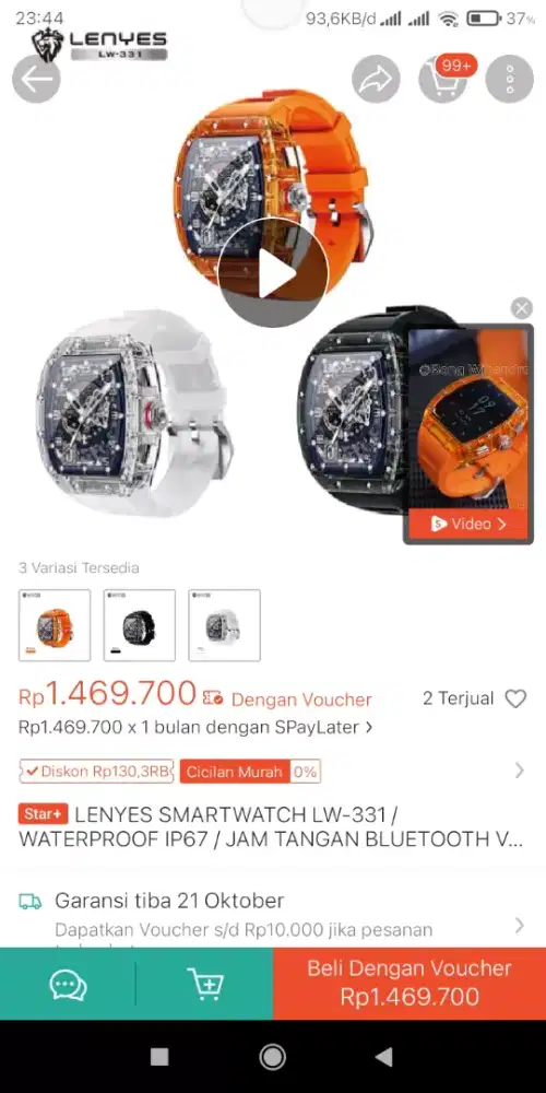 smart watch LW331 IP6 layar 1.86 inch