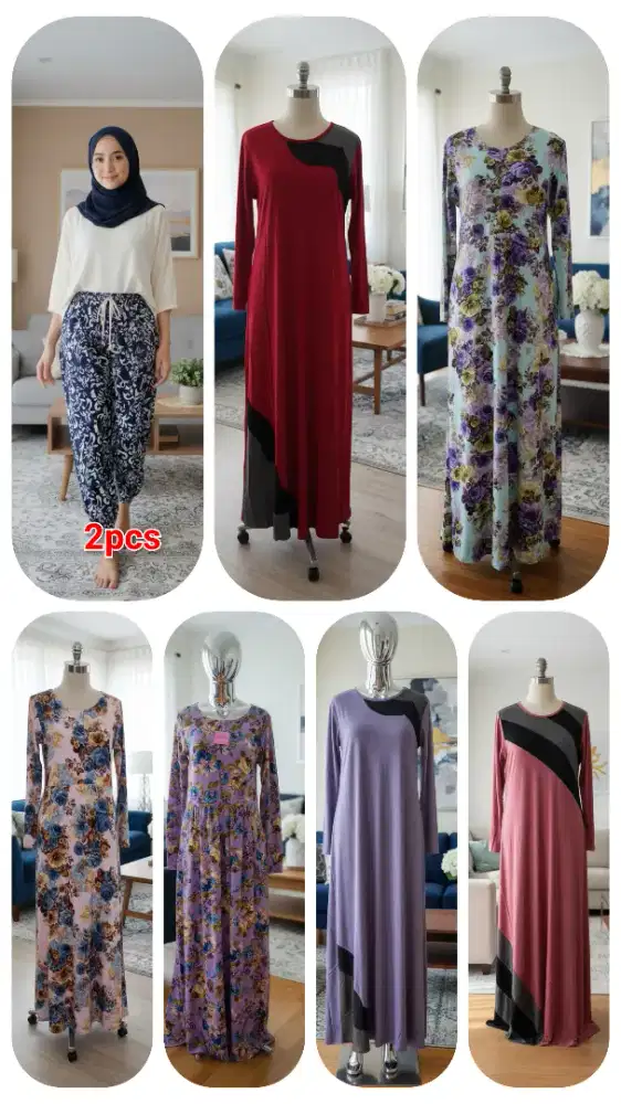 Abaya  jersey, long dress, celana wanita baru , dll ( sisa online)