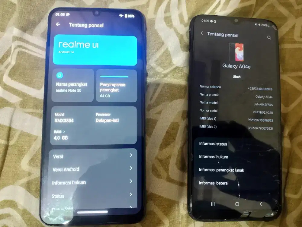 Samsung a04e 3/32 & realme note 50 4+4/64