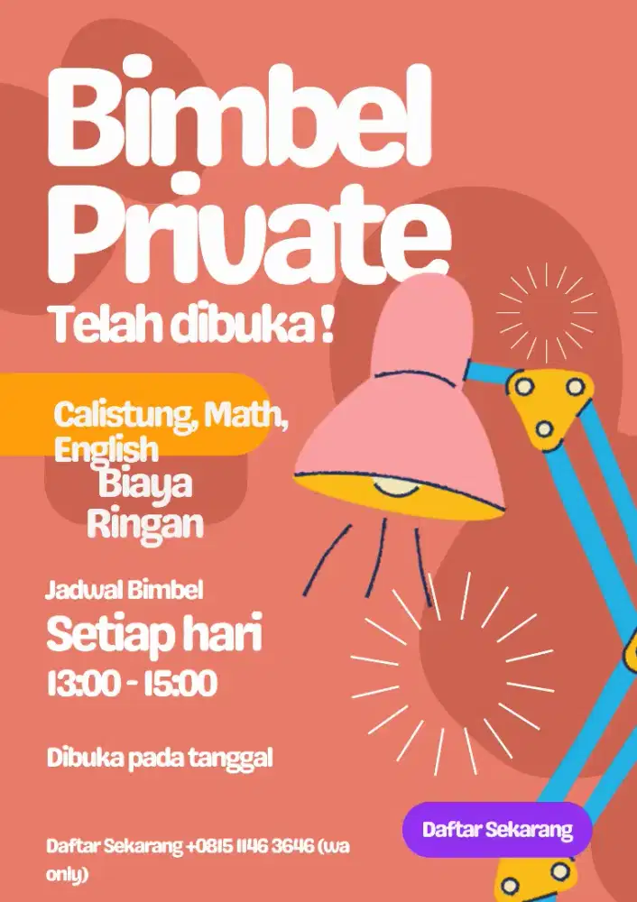 Dibuka kelas privat Calistung untuk usia Pra Sekolah ,SD,SLTP