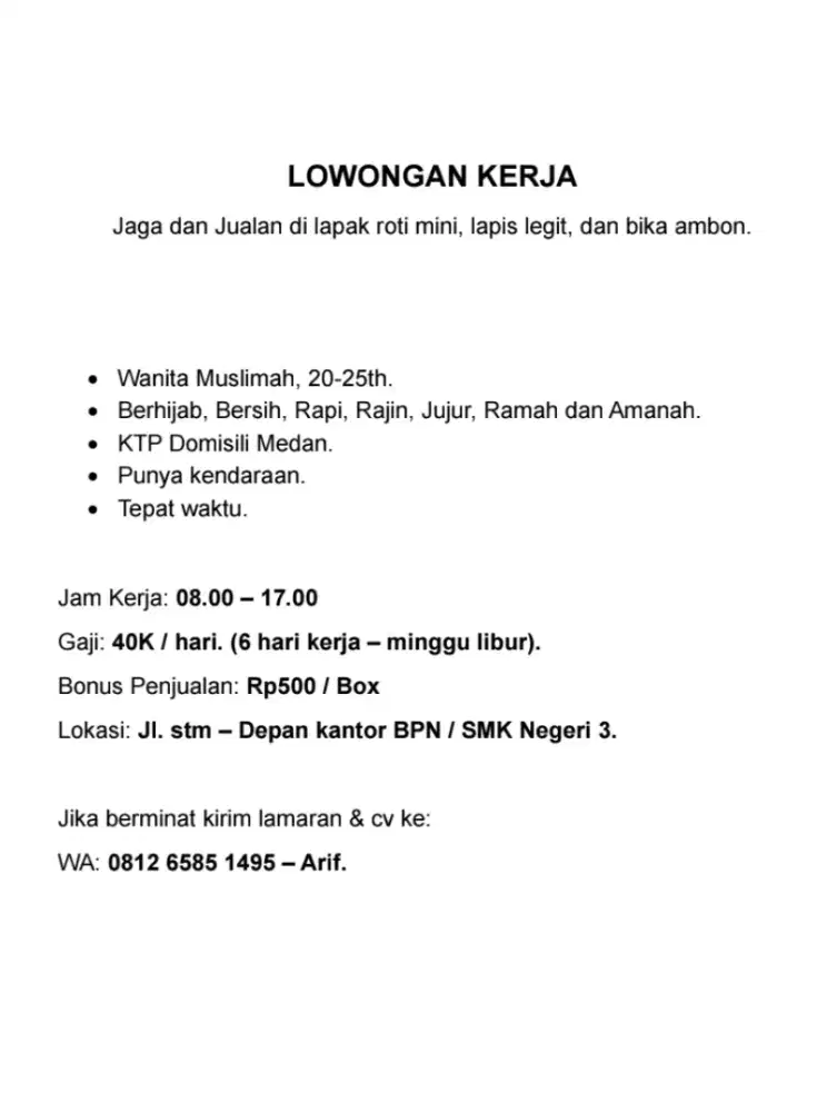 Jaga dan jualan di stan Roti Mini - (Muslimah)