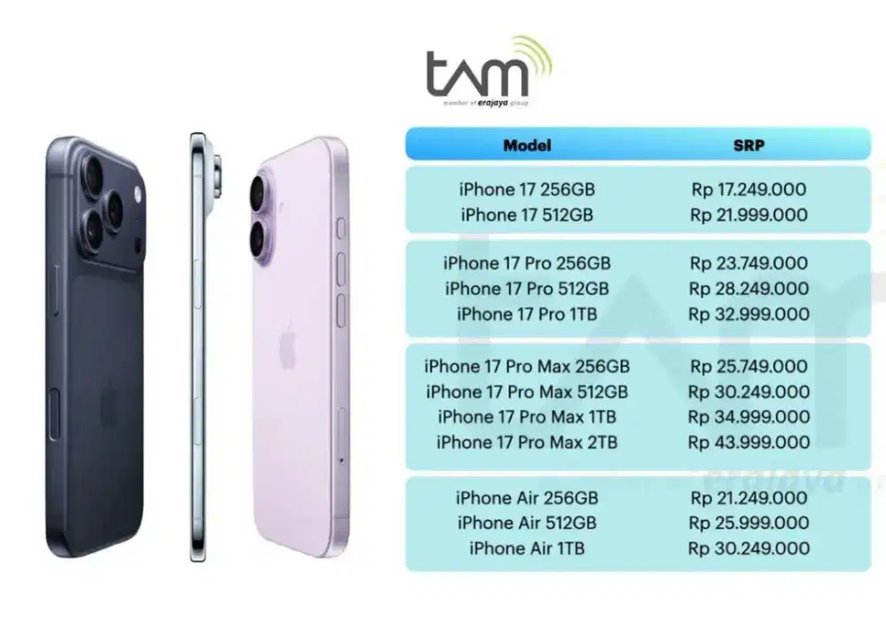 Ready iPhone 17 dan 17 pro max grs resmi, BS TT