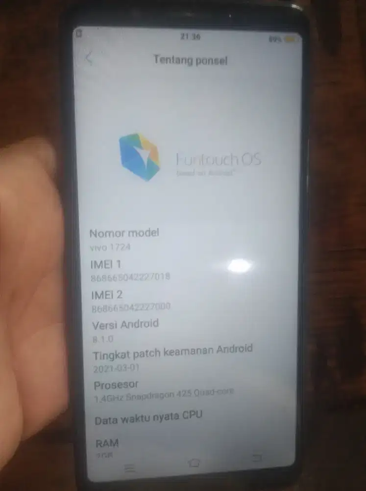 Vivo y71 ram 2gb 4G internal 16 normal tinggal pakai