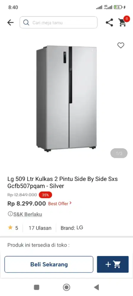 HARGA PROMO KULKAS SIDE BYE SIDE LG 50LITER