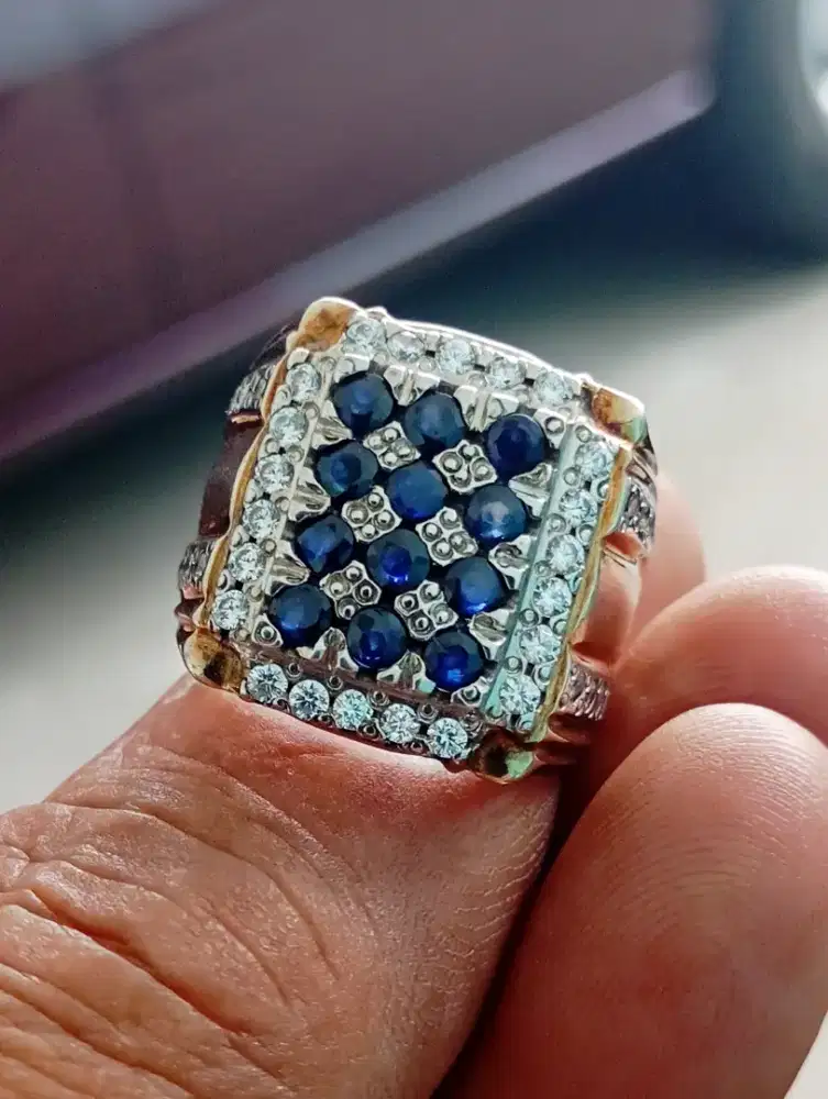 Royal Blue Sapphire Ring perak tebal