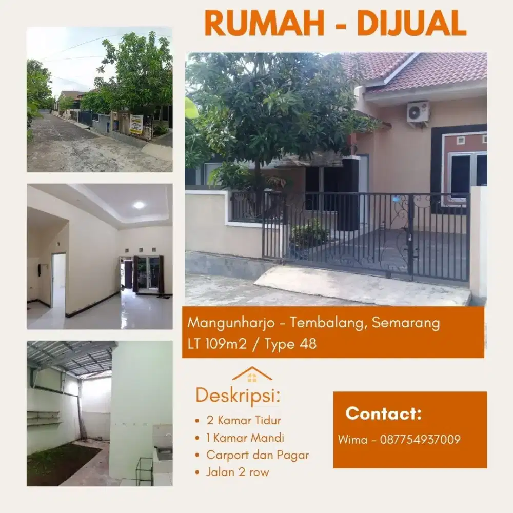 DIJUAL CEPAT, RUMAH 2KT  1KM, CARPORT, JALAN 2 ROW, DEKAT UNDIP