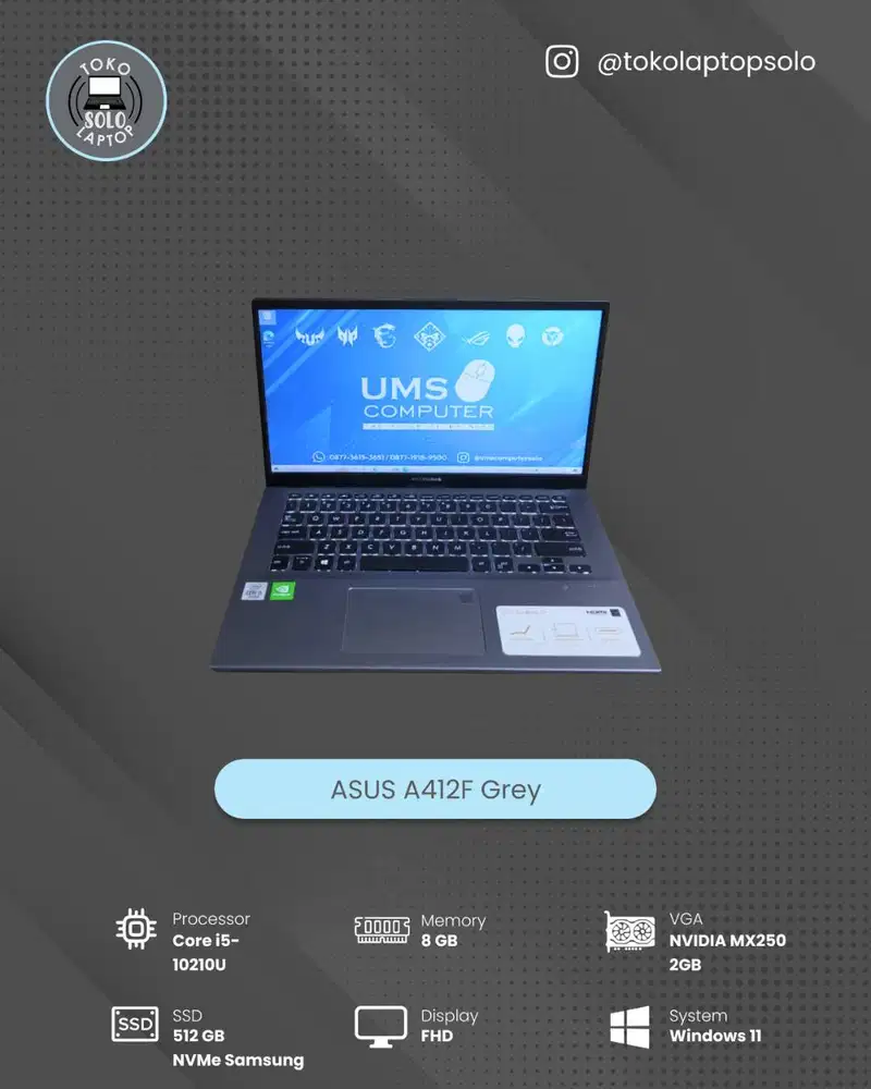 ASUS A412F Core i5-10210U RAM 8GB SSD 512GB NVMe NVIDIA MX250 2GB