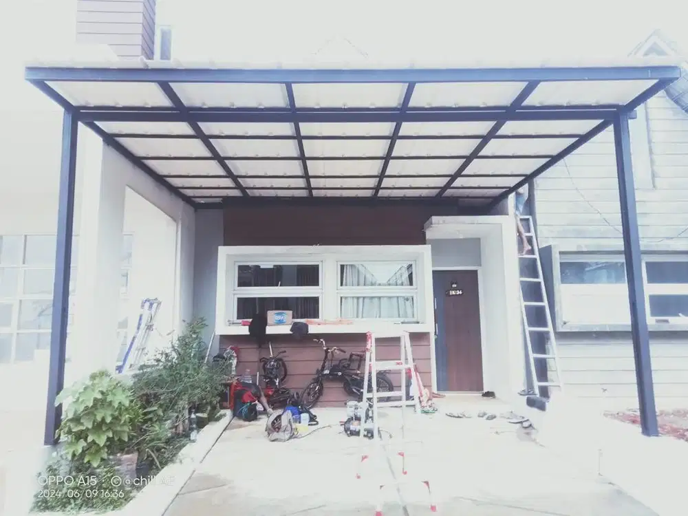 Kanopi alderon single cat rangka terpasang