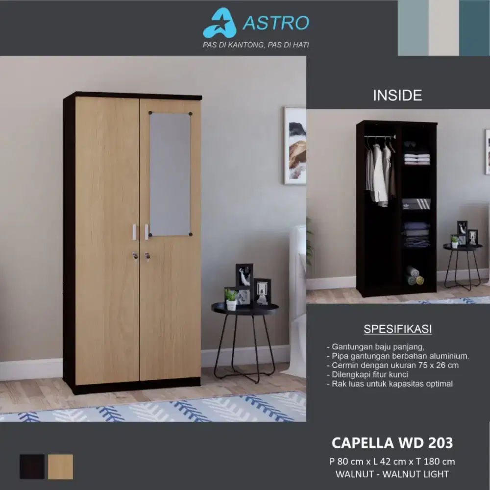 READY LEMARI PAKAIAN CAPELLA 2 PINTU TERMURAH TERLARIS SALE