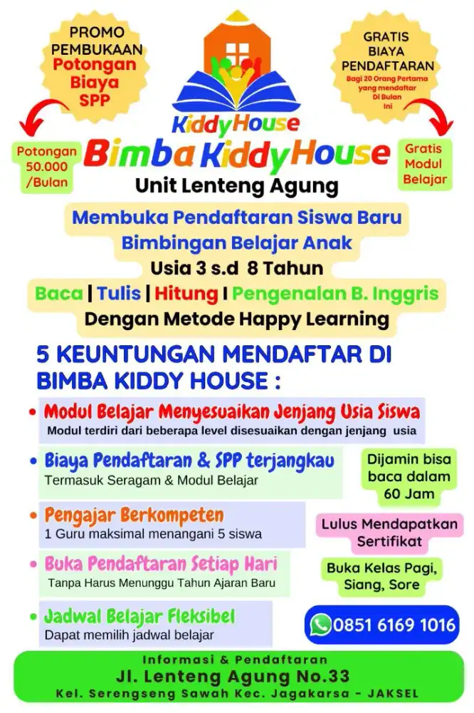 Dibuka pendaftaran bimba kiddy house unit lenteng agung