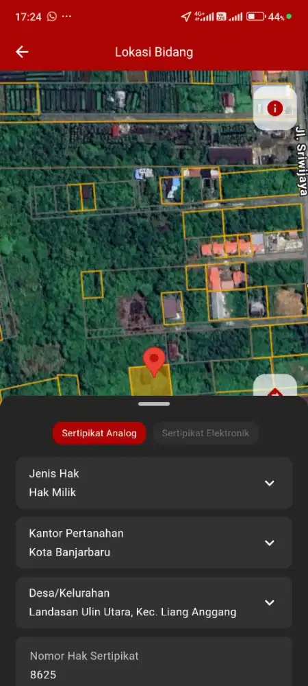 Dijual tanah jalan sriwijaya