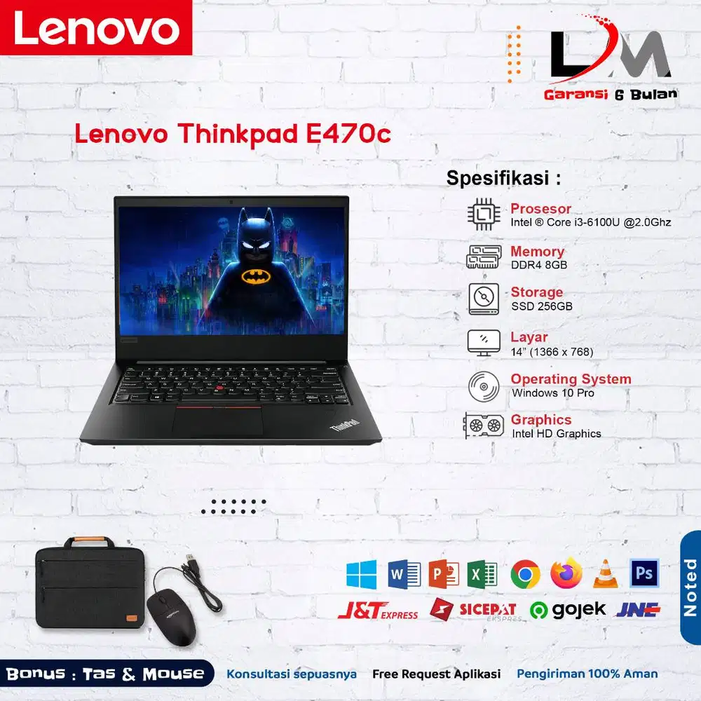 Laptop Murah Lenovo Thinkpad E470c Intel i3 Gen 6 Ram 8GB SSD 256GB