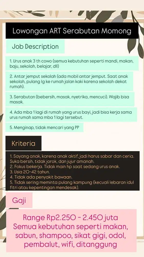 LOWONGAN ART MOMONG SERABUTAN MENGINAP