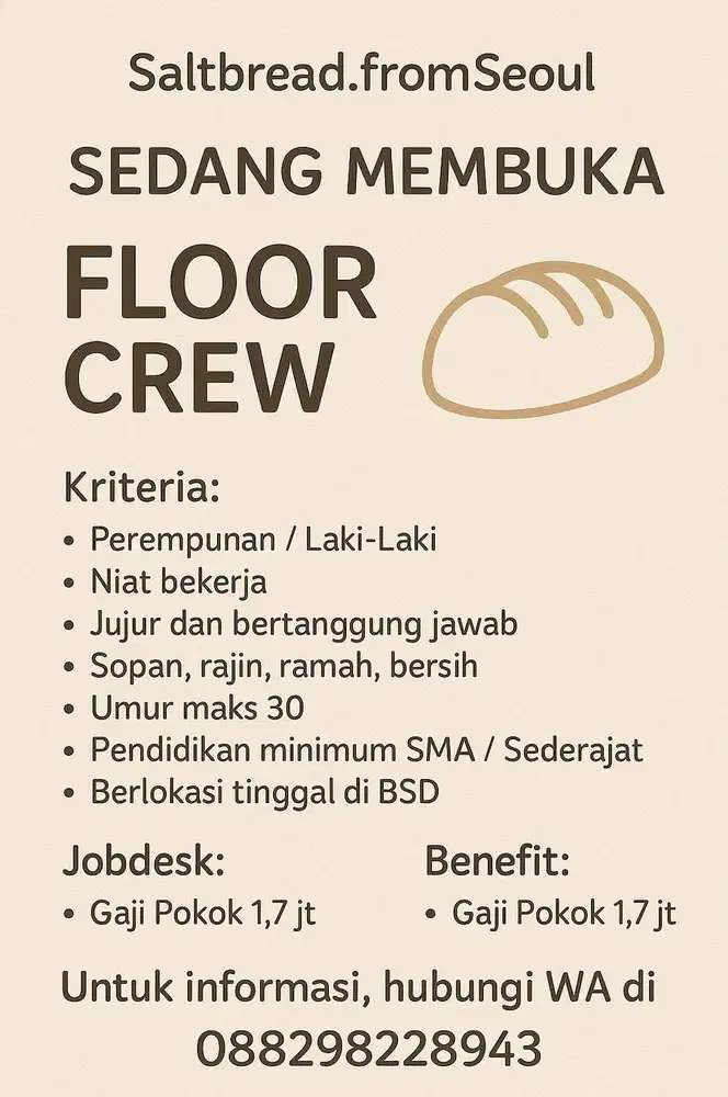 Floor Crew / Store Crew saltbread.fromseoul