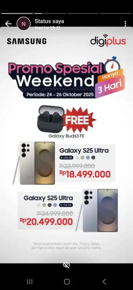Samsung S25 Ultra Free Buds 3 Fe