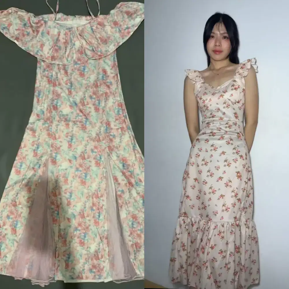 2 dress pink & putih floral only 100 ribu minat inbox aja