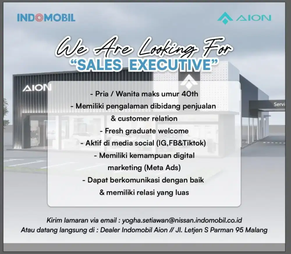 Lowongan Kerja Sales Executive & Counter