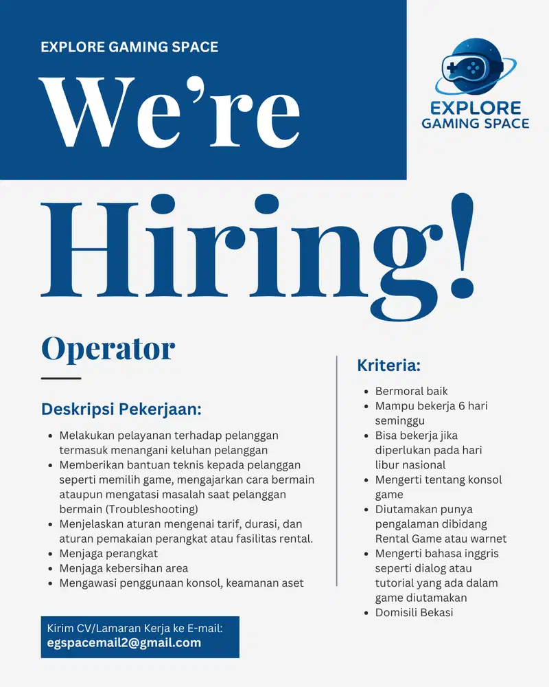 Lowongan Kerja Operator Game Center