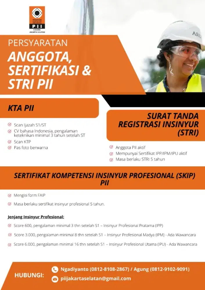 Sertifikasi Insinyur (KTA, SKIP, STRI, ACPE, AER, APEC ENG) PII