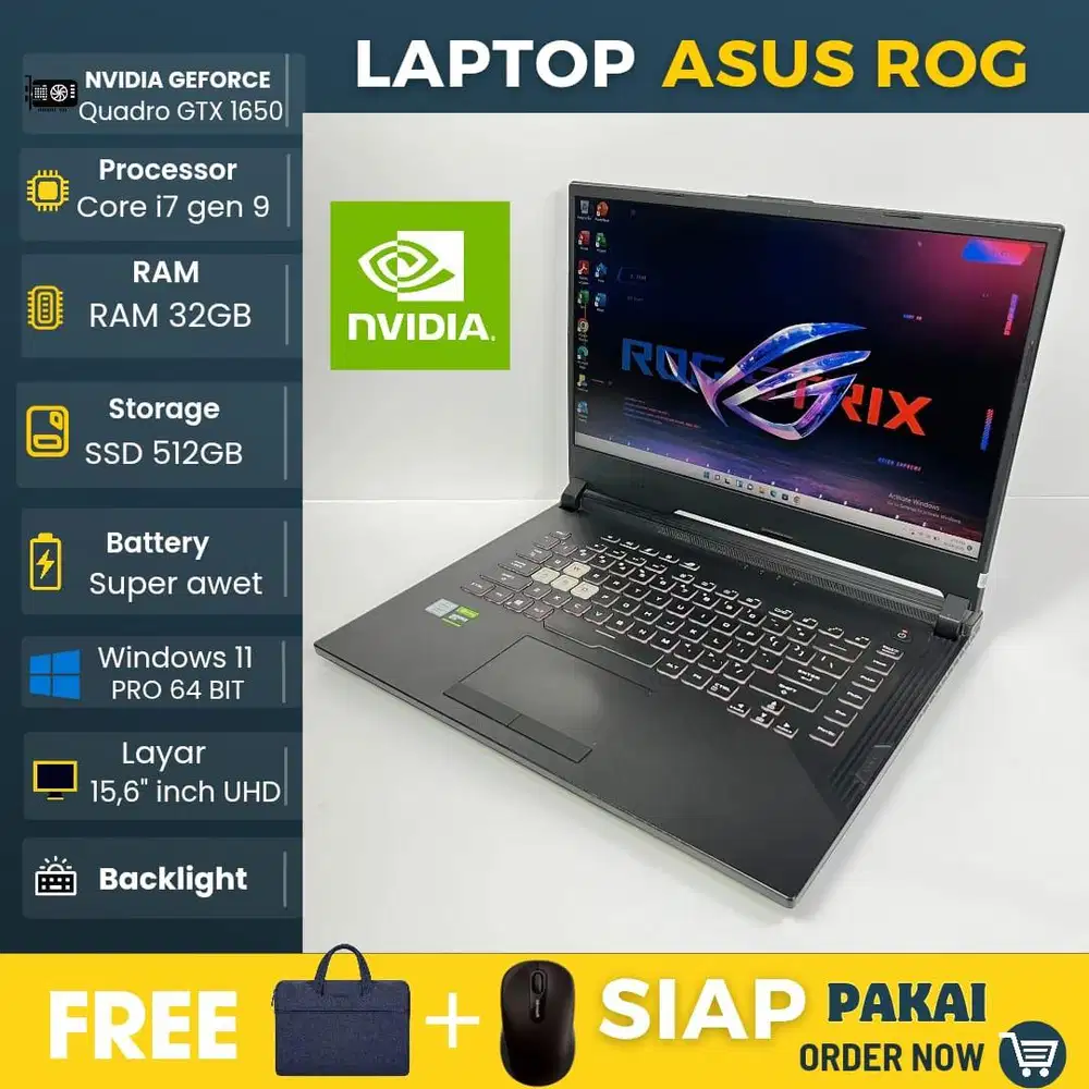 Laptop Asus ROG strix G531GT Intel core i7 gen 9 Ram 32Gb SSD 512Gb