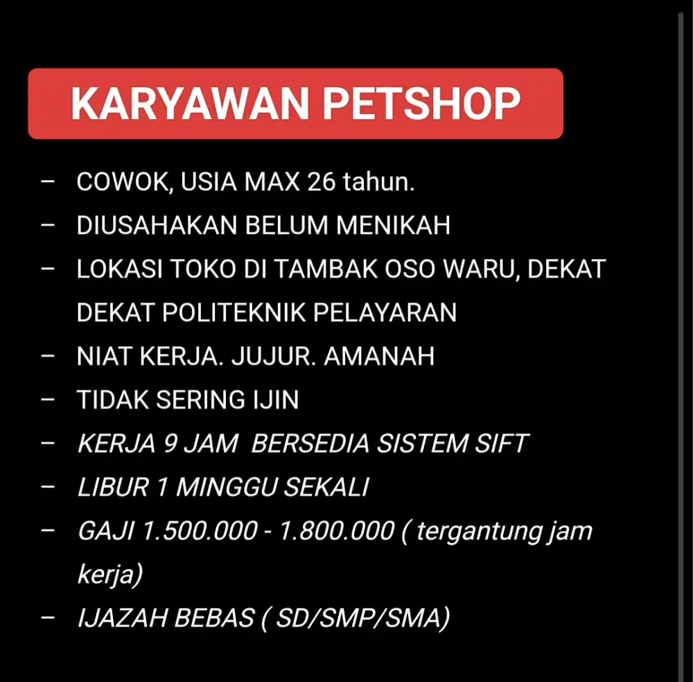Karyawan Petshop COWOK