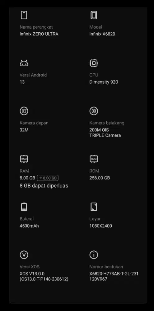 Infinix zero ultra 59 ram 8+8/258