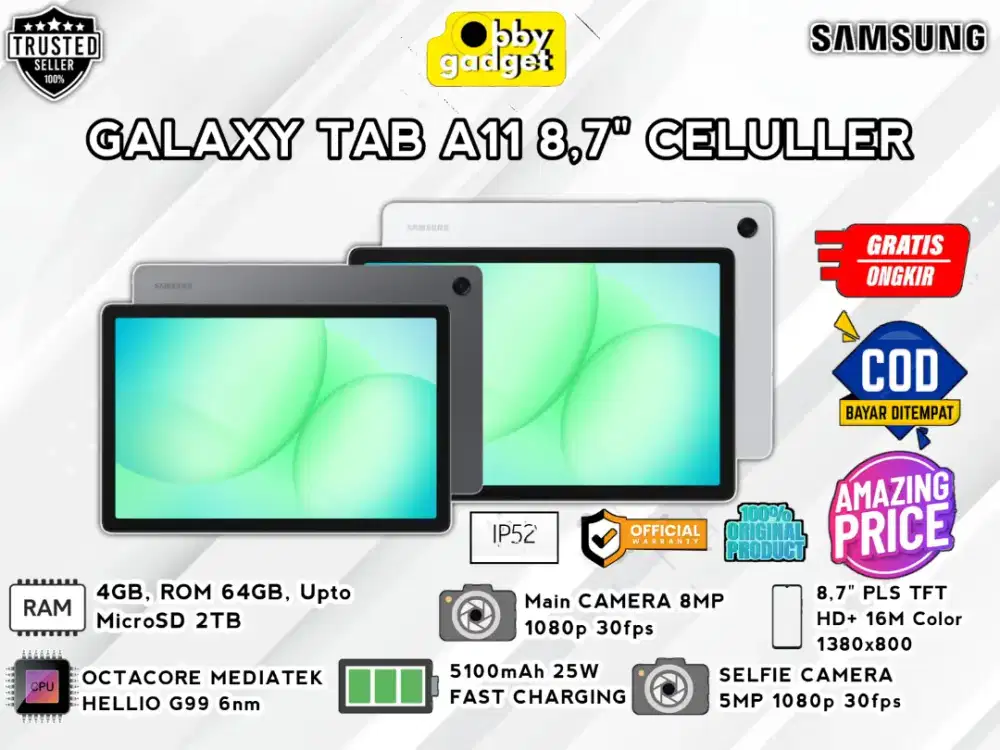 Samsung Tab A11 8,7 LTE 4+64GB, Baru fresh segel Garansi resmi
