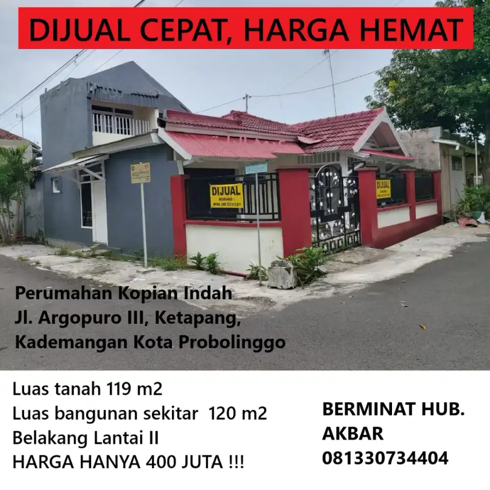 Rumah Cantik Dijual Cepat Butuh Uang
